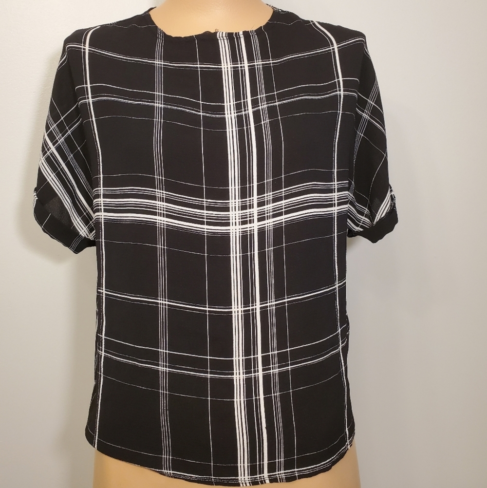 ZARA Plaid Printed Raw Cut Blouse